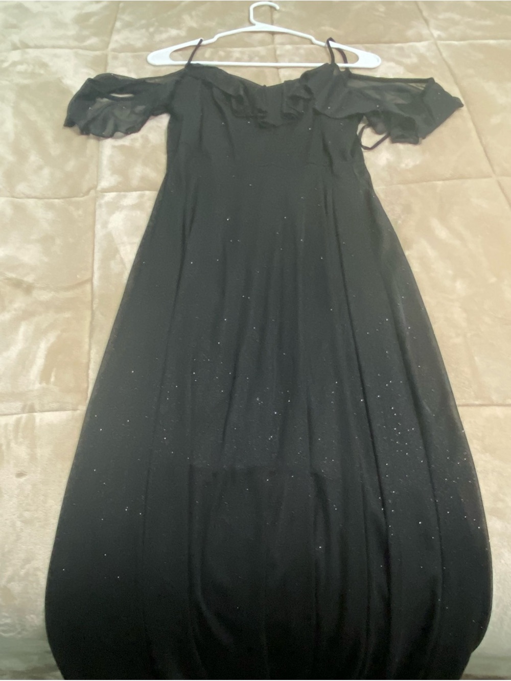 Black Off-Shoulder Sparkle Prom Dress
